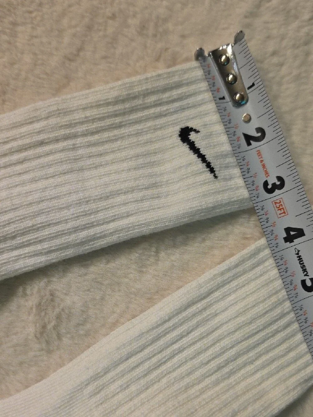 Nike Boys 2 Pairs Medium Size White Crew Athletic Socks with Black Swoosh